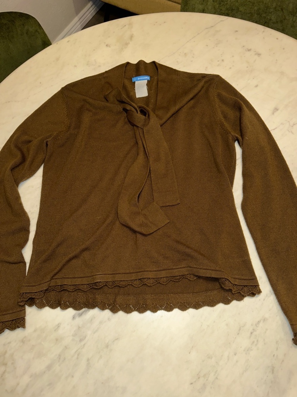 Dockers Brown Knit Tie-Neck Top